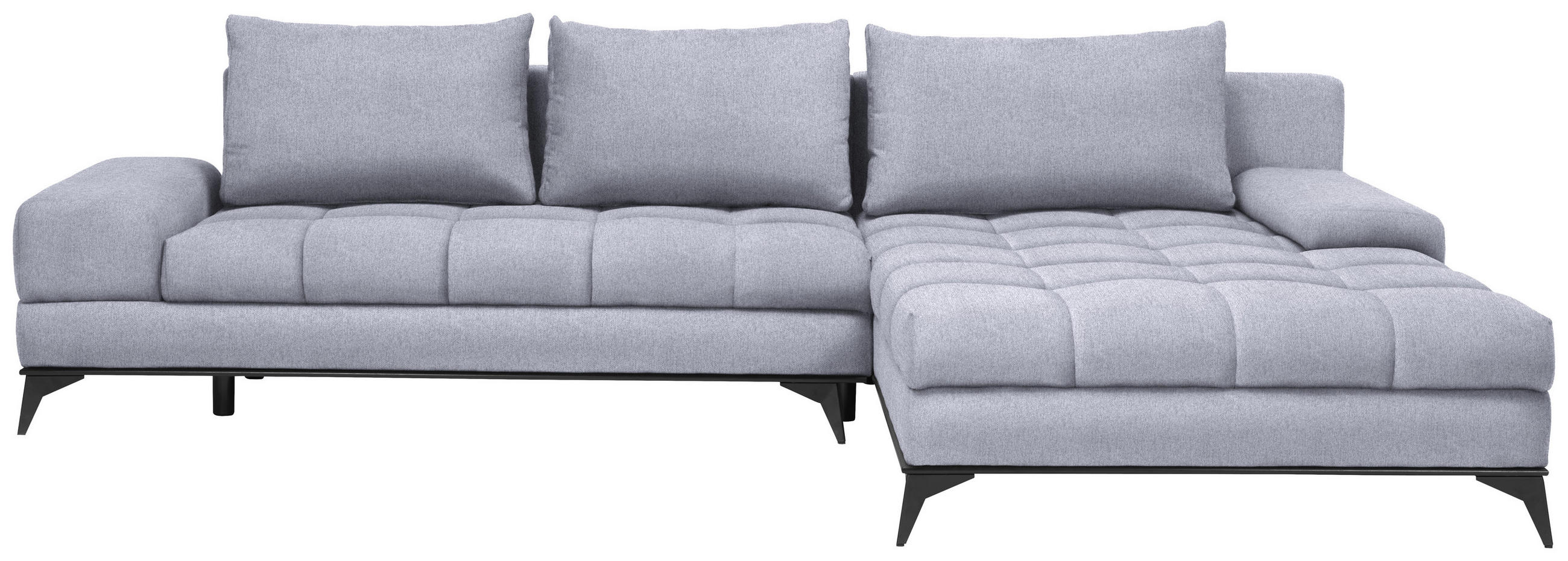 ECKSOFA Hellgrau Webstoff Rückenkissen, Schlaffunktion, Rücken echt, Stauraum, Bettkasten  - Hellgrau/Schwarz, Design, Textil/Metall (315/212cm) - Carryhome