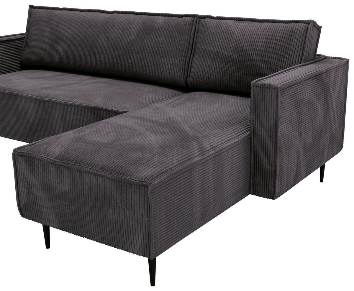 ECKSOFA in Cord Graphitfarben  - Schwarz/Graphitfarben, Design, Textil/Metall (223/151cm) - Livetastic