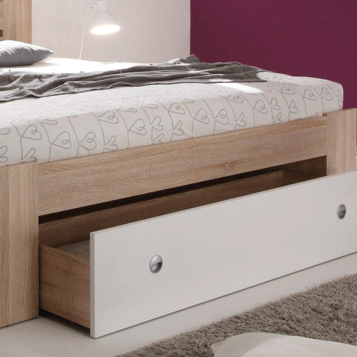 ZOSTAVA S POSTEĽOU, 140/200 cm, biela, farba duba - biela/farba duba, Design, kompozitné drevo (140/200cm) - Cantus