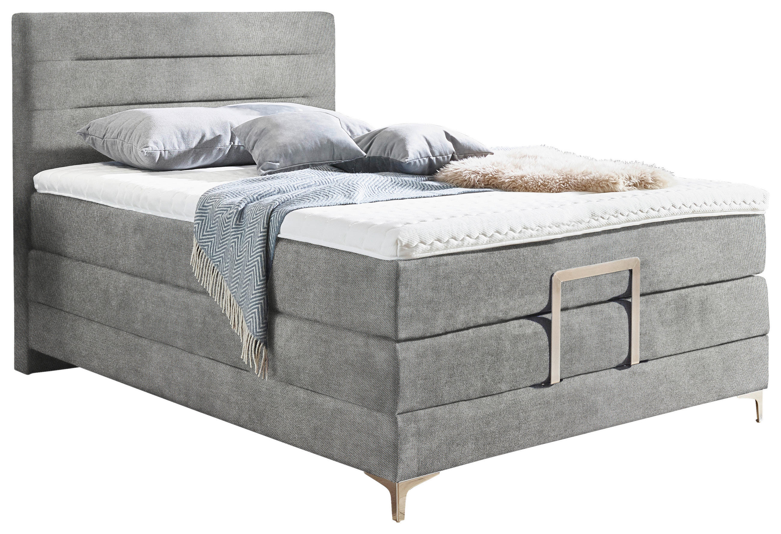 BOXSPRINGBETT 120/200 cm in Hellgrau - Silberfarben/Hellgrau, KONVENTIONELL, Holz/Textil (120/200cm) - Voleo