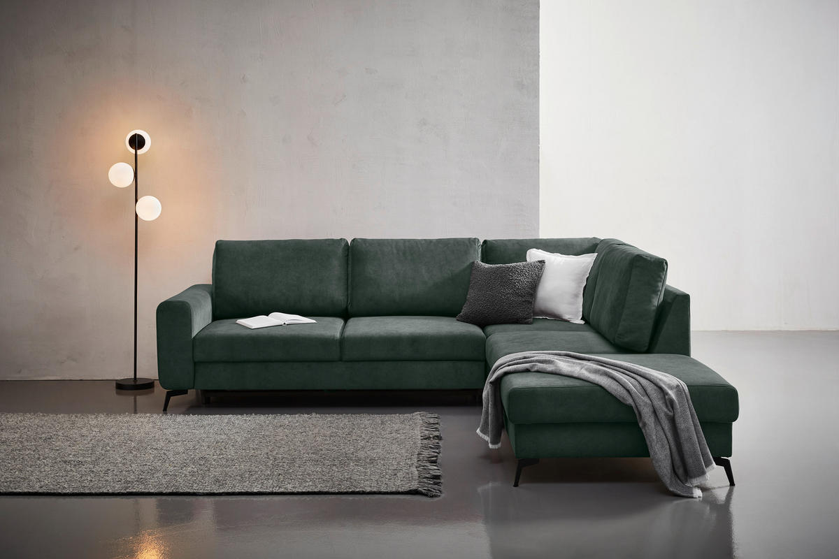 ECKSOFA in Chenille Dunkelgrün  275/257 cm  - Dunkelgrün/Schwarz, KONVENTIONELL, Textil/Metall (275/257cm) - MID.YOU