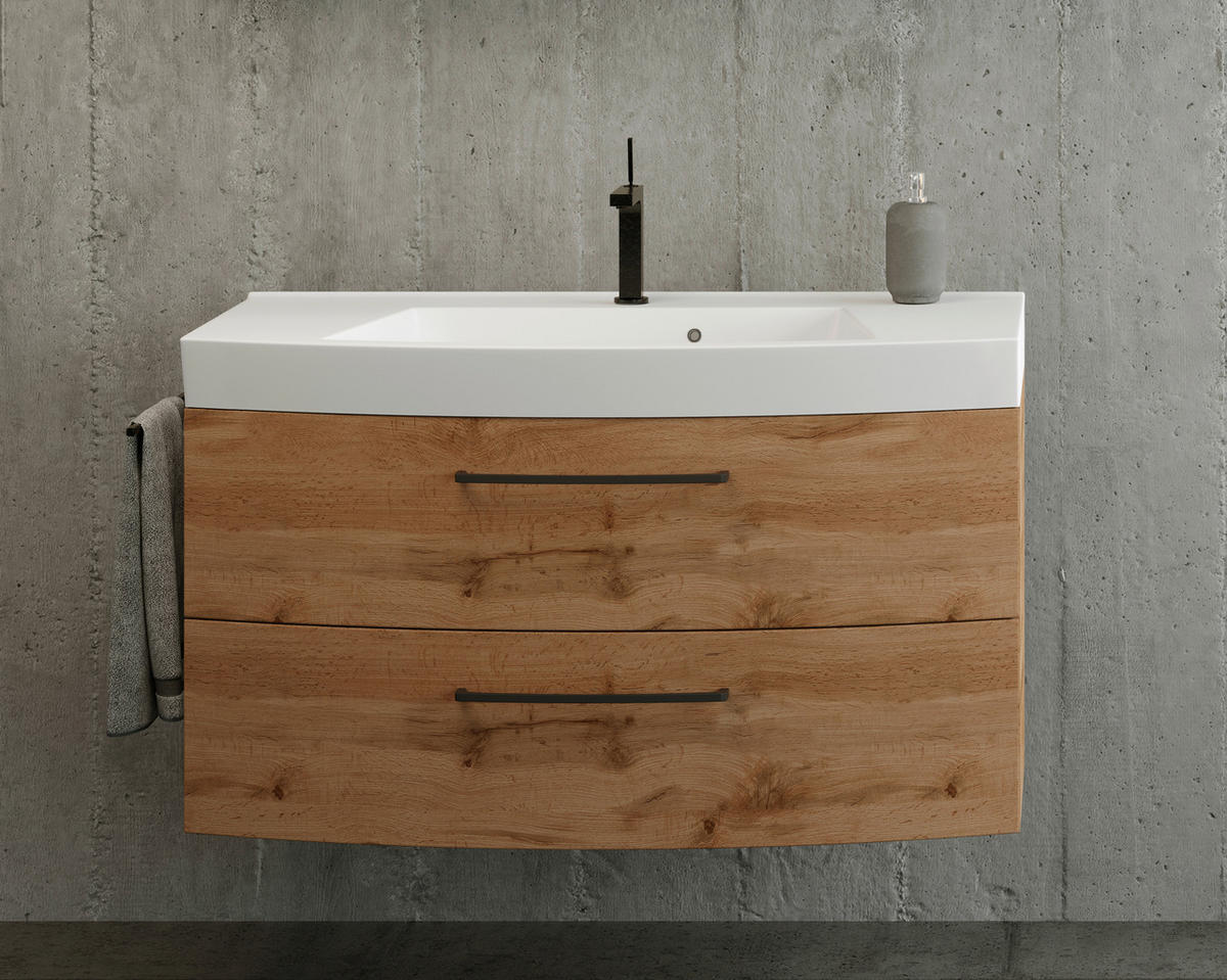 BADEZIMMER  in 130 cm  - Eichefarben/Weiß, MODERN, Holzwerkstoff/Stein (130cm) - Held
