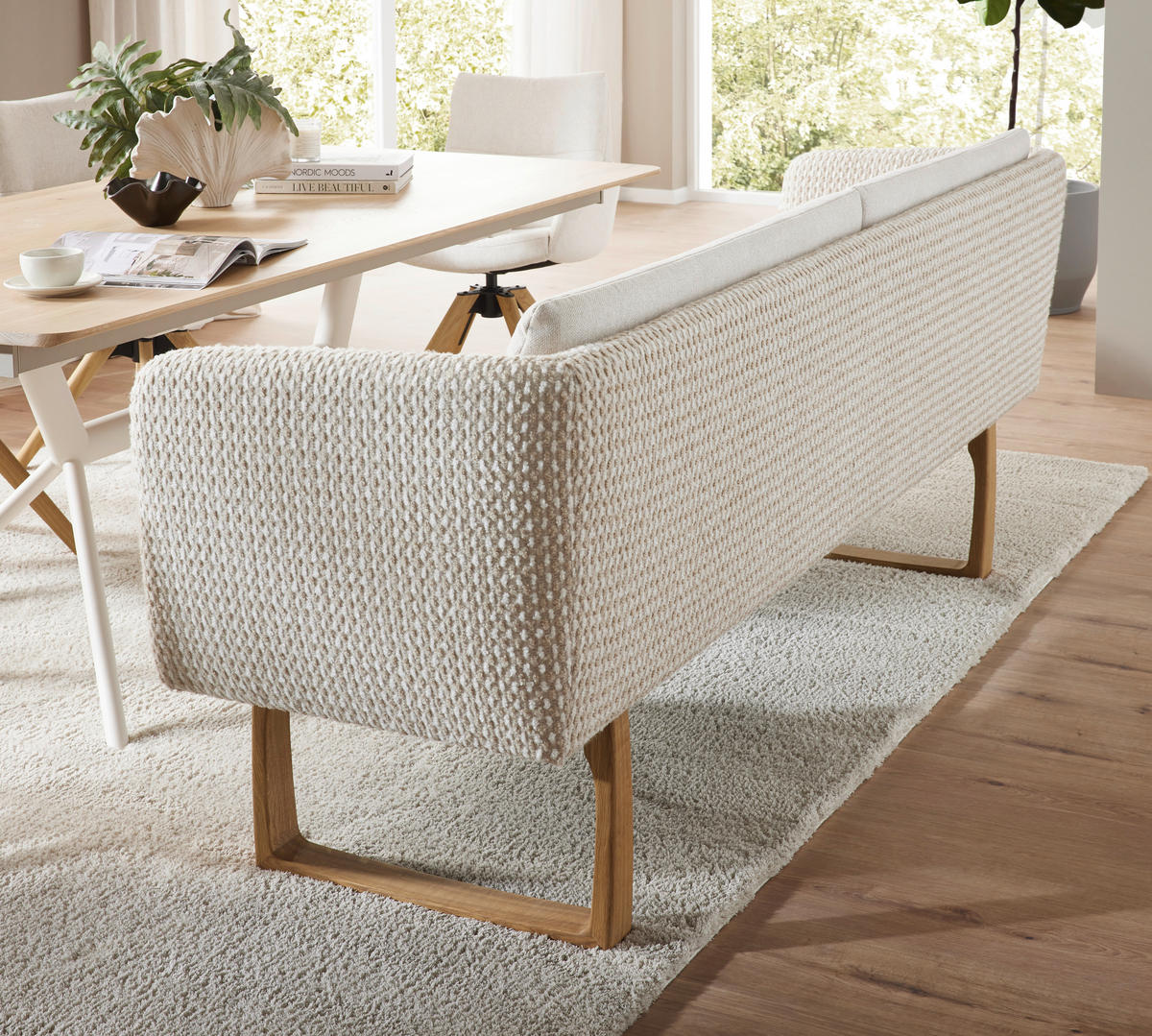 SITZBANK 224/91/69 cm Flachgewebe Beige massiv Holz  - Eichefarben/Beige, Design, Holz/Textil (224/91/69cm) - Valnatura