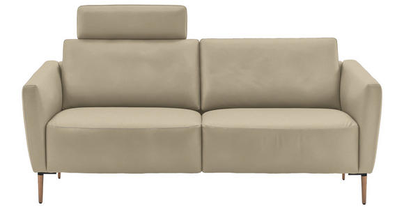 2-SITZER-SOFA  in Echtleder Ecru   - Ecru/Eichefarben, Natur, Leder/Holz (207/86/87cm) - Valnatura