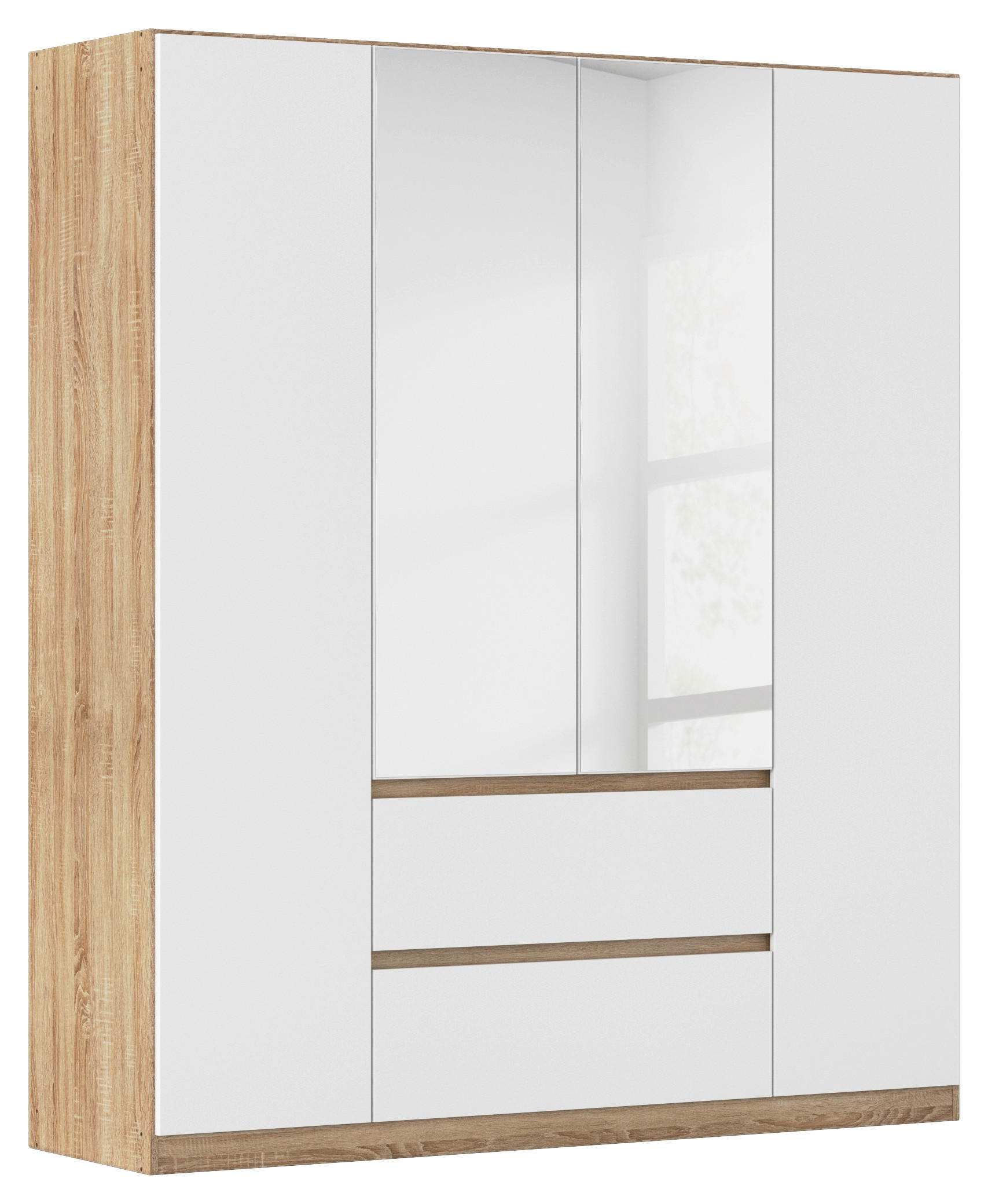 Drehtürenschrank Mit Spiegel 181 cm Mainz, Weiß/Eiche