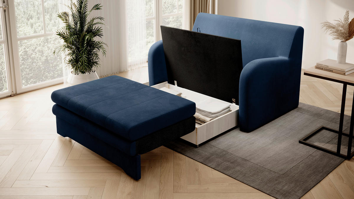 SCHLAFSOFA  mit Samt Blau  - Blau/Schwarz, Design, Kunststoff/Textil (244/97/97cm) - MID.YOU