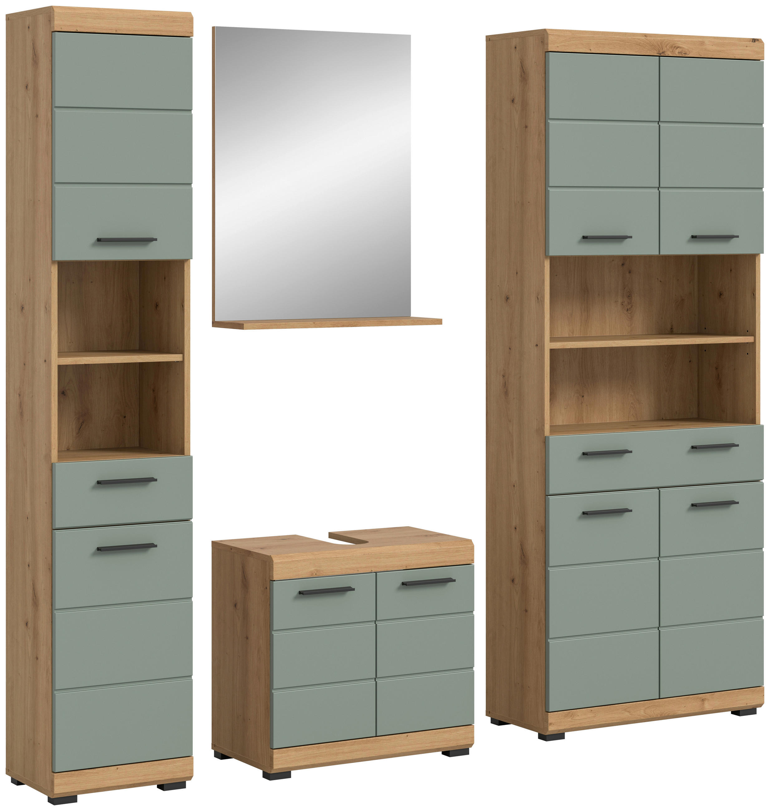 BADEZIMMER 4-teilig  in  - Salbeigrün/Schwarz, MODERN, Holzwerkstoff/Kunststoff (186/191/34cm) - MID.YOU