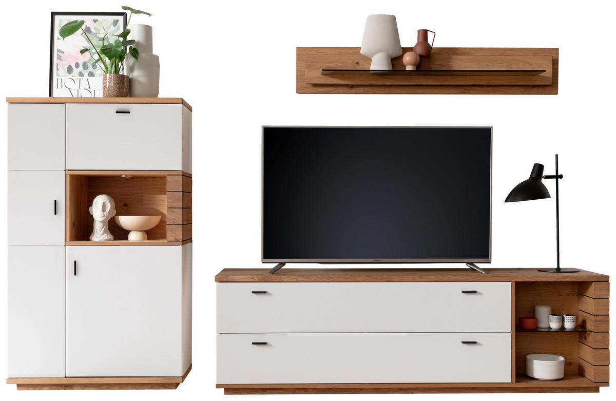 WOHNWAND 3-teilig  in Weiß, Wildeiche  315/181/50 cm  - Wildeiche/Anthrazit, Design, Glas/Holz (315/181/50cm) - Novel