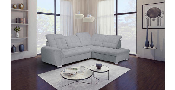ECKSOFA Hellgrau Chenille  - Chromfarben/Hellgrau, KONVENTIONELL, Kunststoff/Textil (260/205cm) - Carryhome