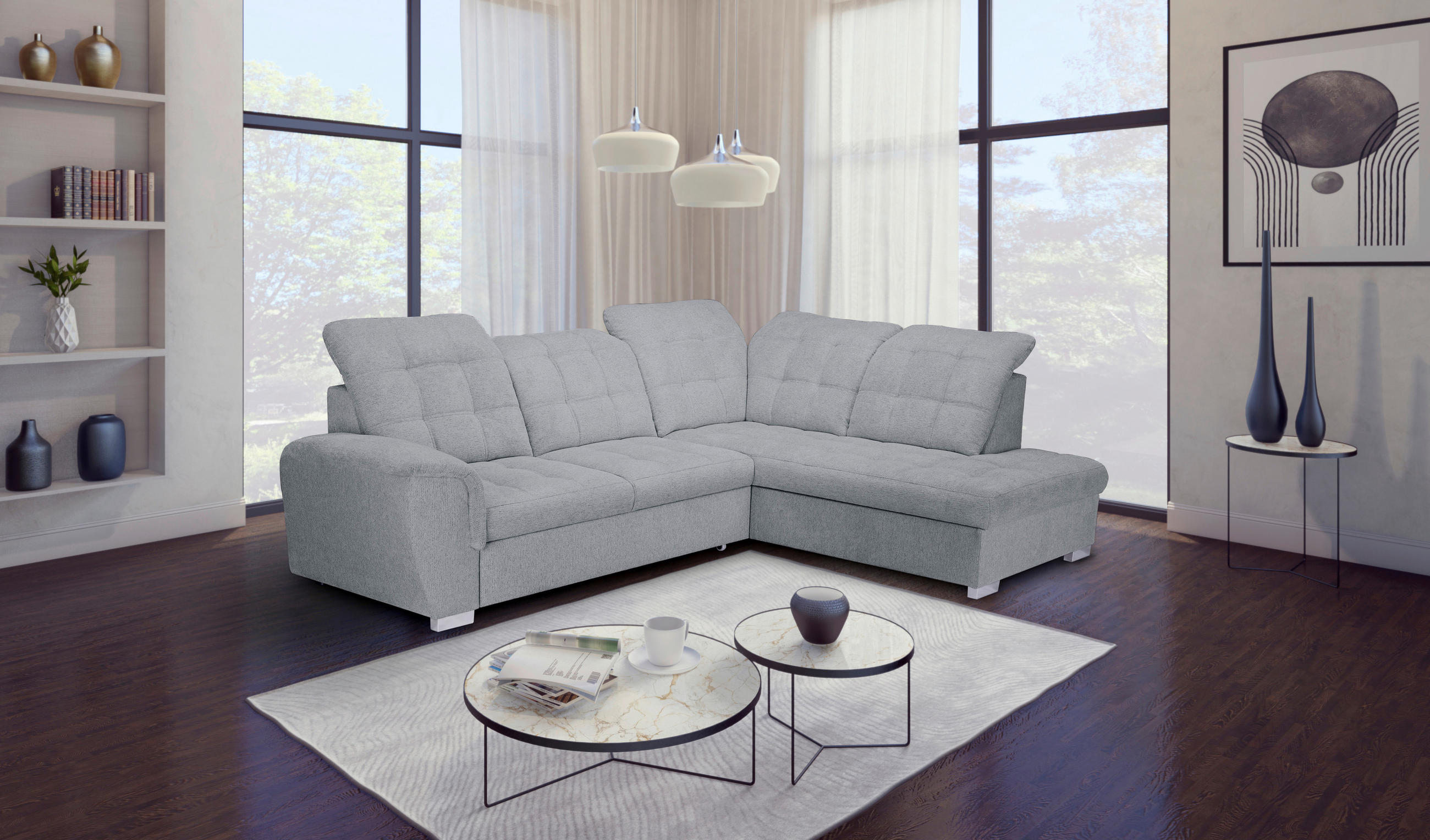 ECKSOFA Hellgrau Chenille  - Chromfarben/Hellgrau, KONVENTIONELL, Kunststoff/Textil (260/205cm) - Carryhome