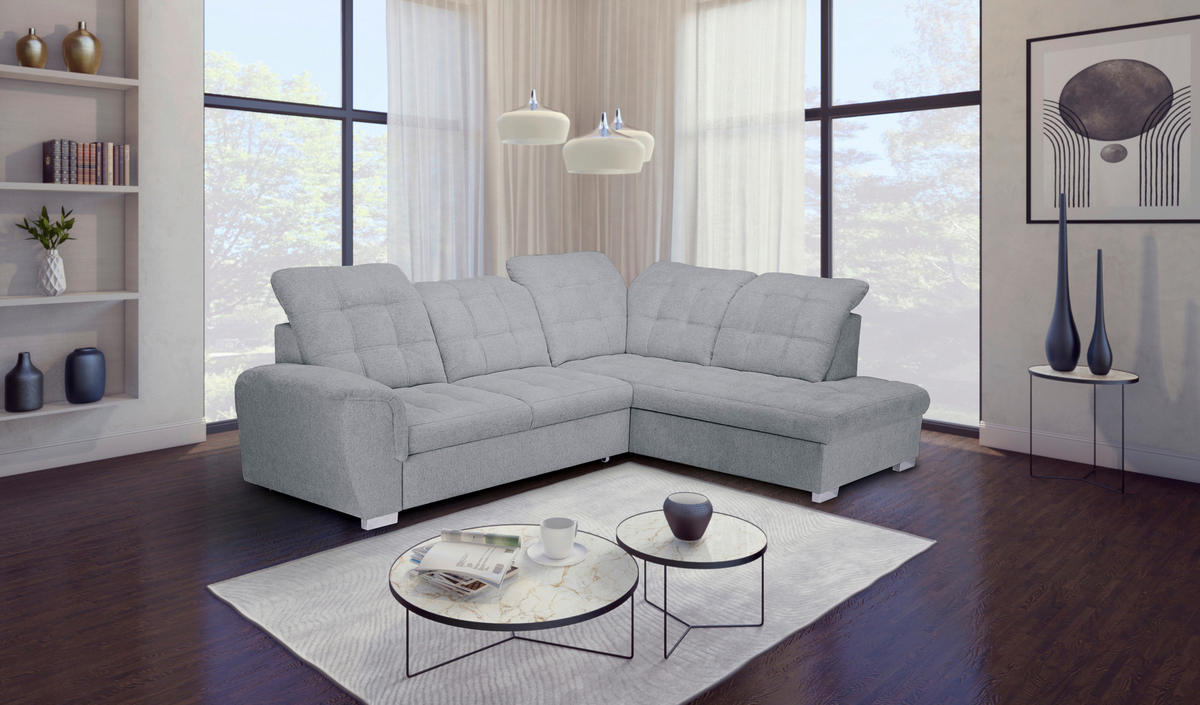 ECKSOFA Hellgrau Chenille  - Chromfarben/Hellgrau, KONVENTIONELL, Kunststoff/Textil (260/205cm) - Carryhome