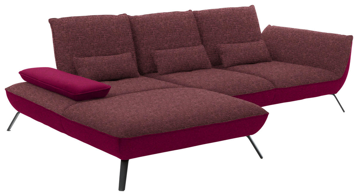 ECKSOFA in Flachgewebe Aubergine  - Aubergine/Schwarz, Design, Textil/Metall (191/301cm) - Moderano
