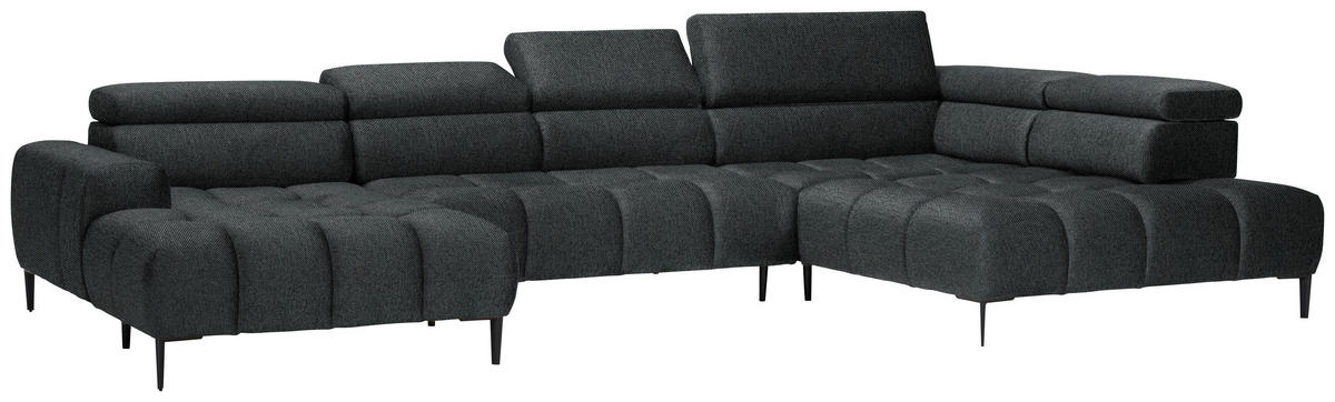 WOHNLANDSCHAFT in Webstoff Graphitfarben  - Schwarz/Graphitfarben, Design, Textil/Metall (177/385/216cm) - Welnova