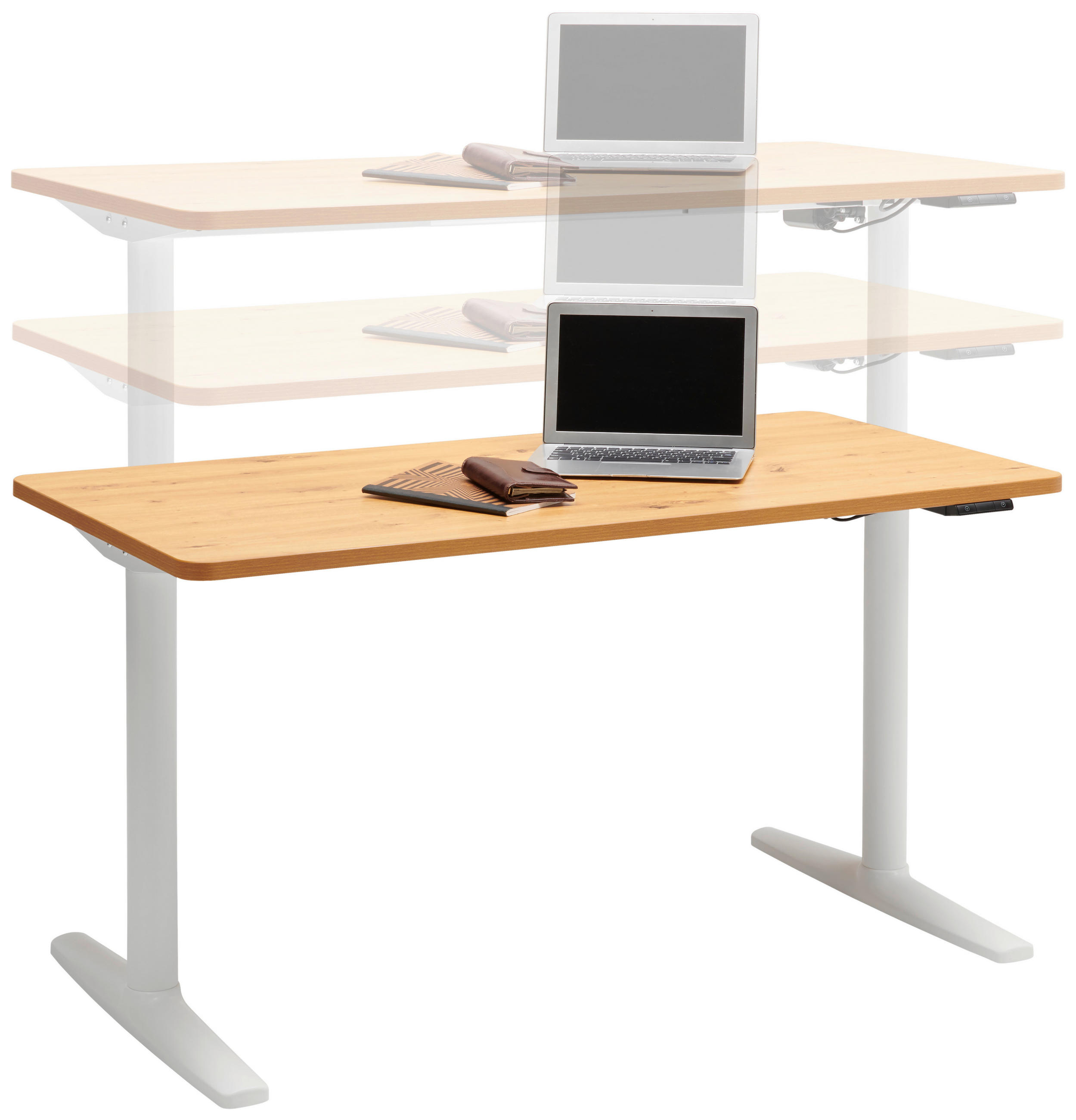 Birou in metal, plastic, material pe bază de lemn - alb/culoare lemn stejar, Konventionell, plastic/metal (140/70/71-116cm) - Xora