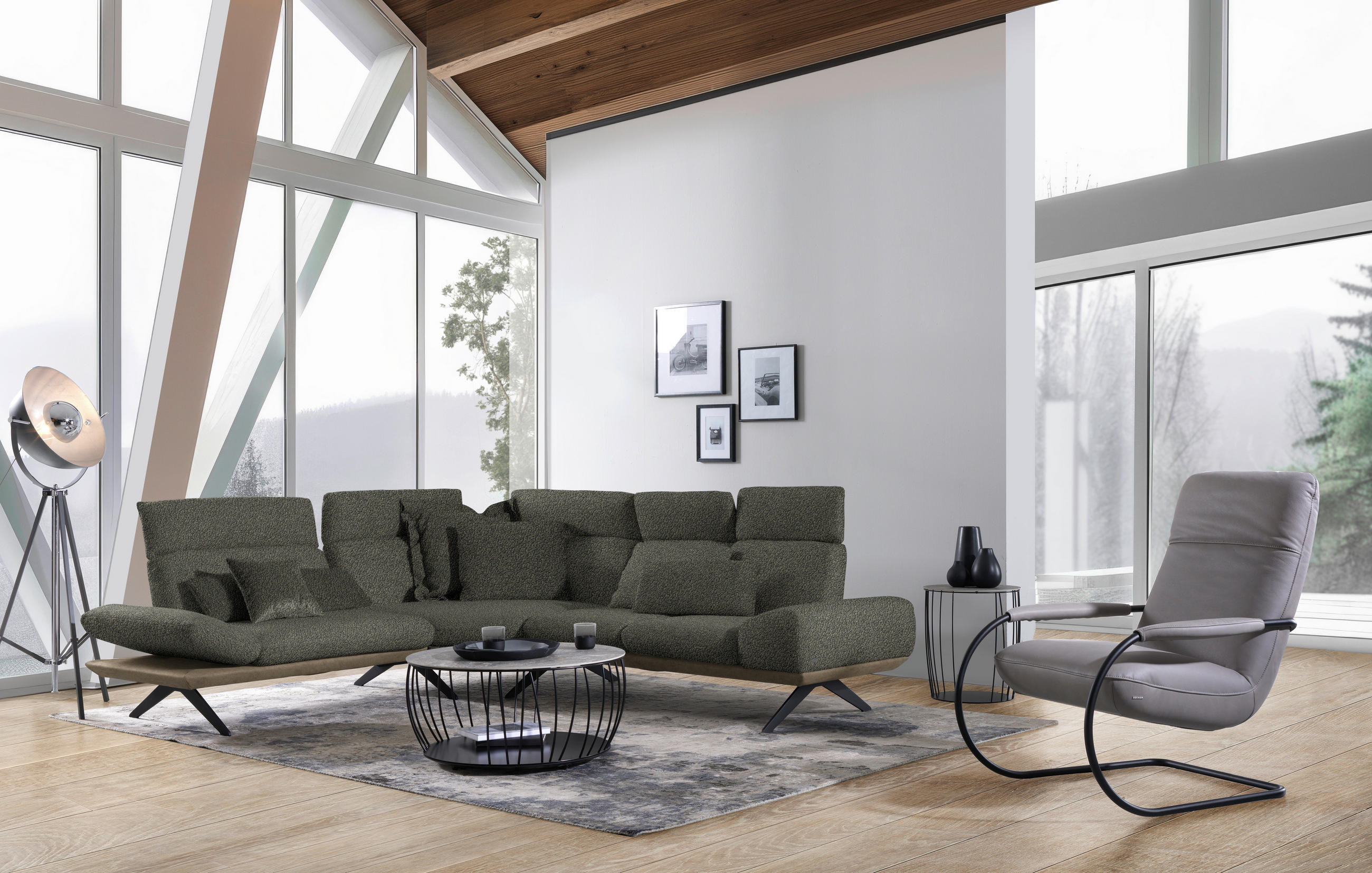 ECKSOFA in Flachgewebe Graubraun  239/270 cm  - Graubraun/Schwarz, Design, Textil/Metall (239/270cm) - Koinor