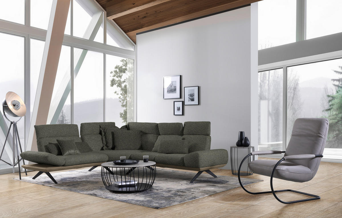 ECKSOFA in Flachgewebe Graubraun  - Graubraun/Schwarz, Design, Textil/Metall (239/270cm) - Koinor