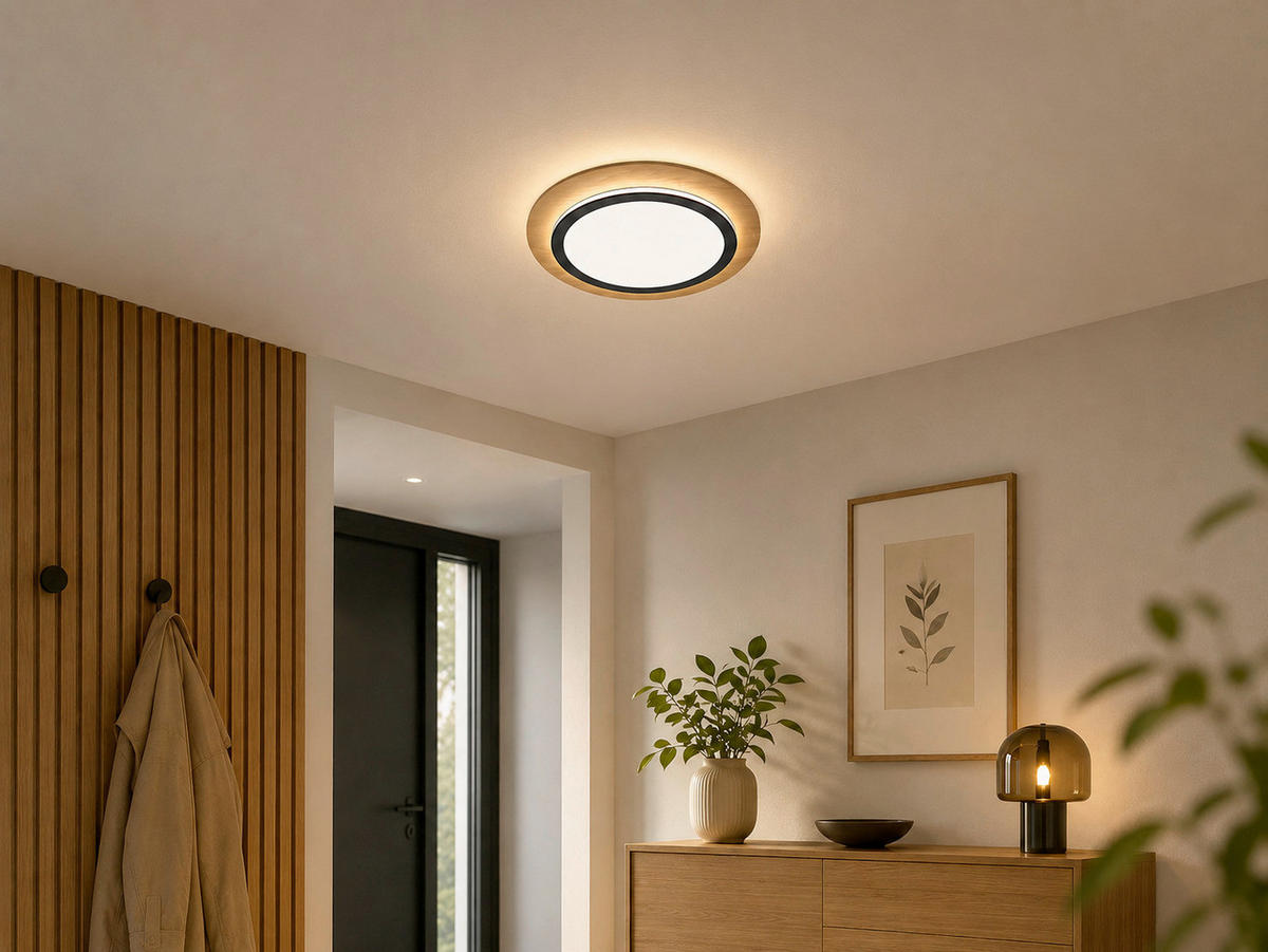 LED-DECKENLEUCHTE Panama 50/6 cm  - Eichefarben, Natur, Holz/Metall (50/6cm) - Waldwelt