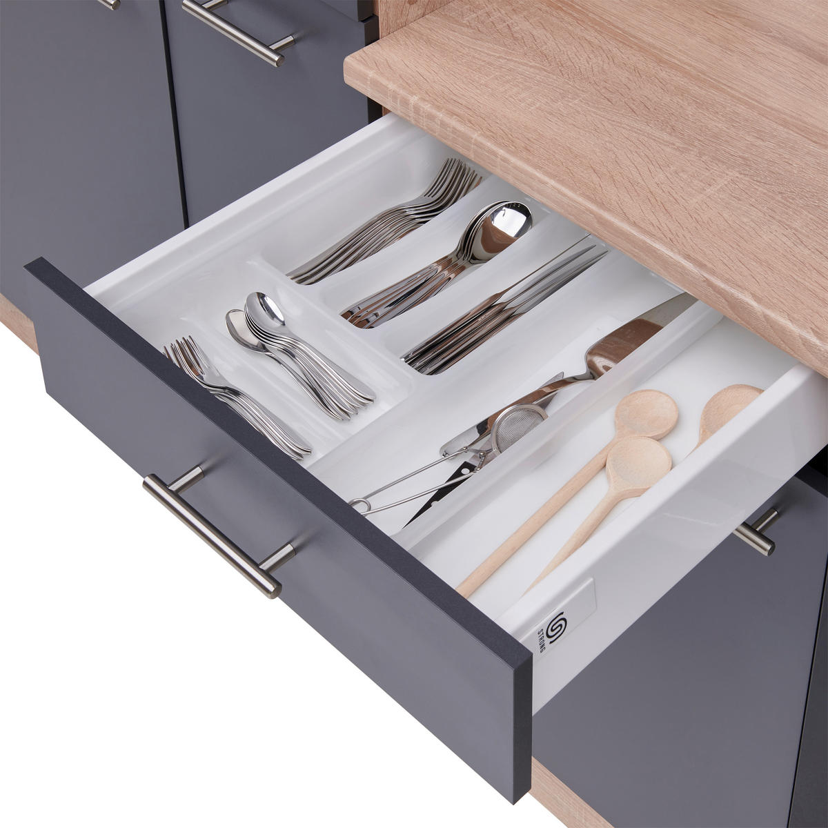 KÜCHENBLOCK 310 cm   in Grau, Eichefarben  - Eichefarben/Grau, Basics, Holzwerkstoff (310cm) - Respekta