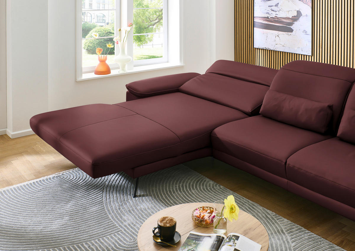 ECKSOFA in Echtleder Brombeere  - Brombeere/Schwarz, Design, Leder/Metall (193/332cm) - Dieter Knoll