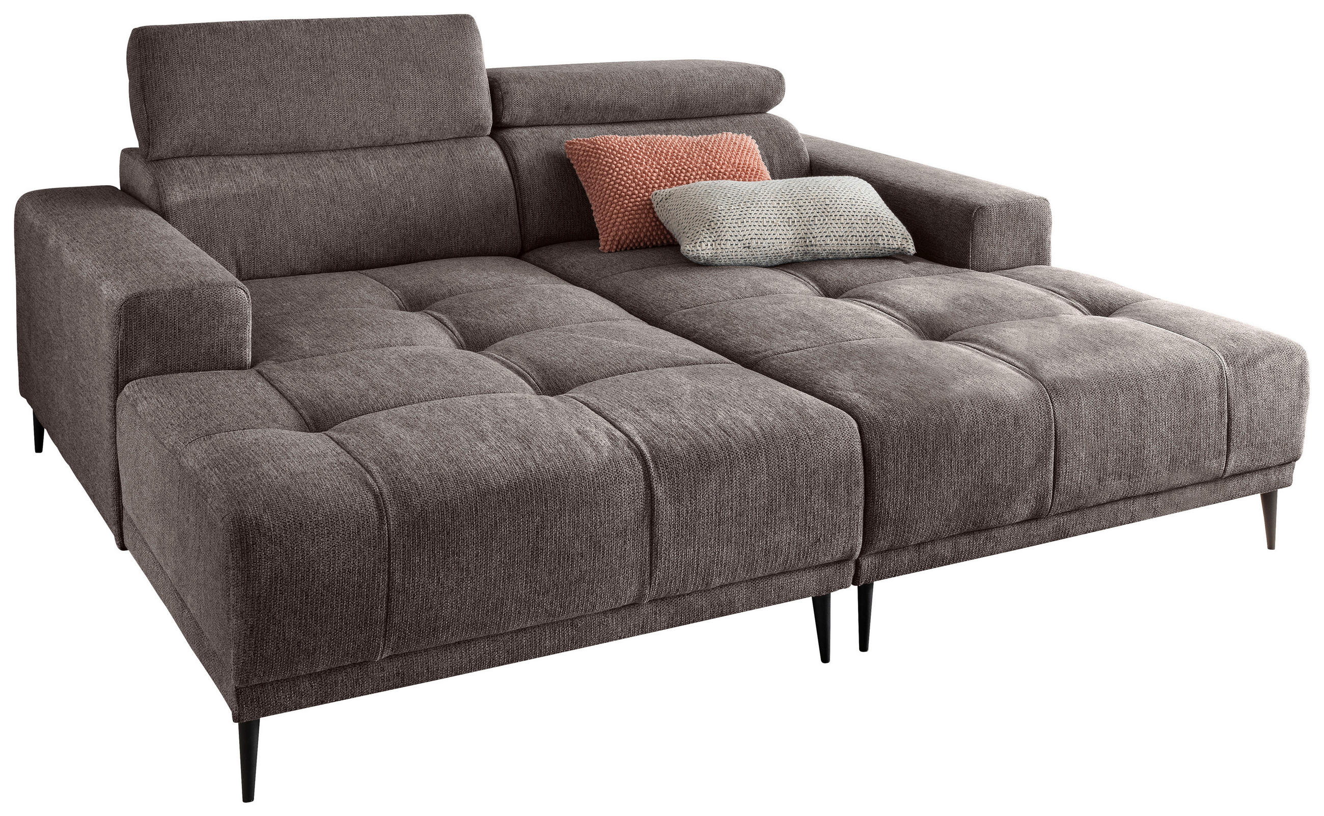 ECKSOFA  Graubraun Chenille  - Graubraun/Schwarz, KONVENTIONELL, Textil/Metall (200/188cm) - Livetastic