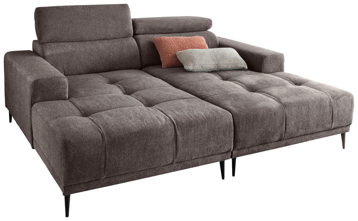 ECKSOFA in Chenille Graubraun  - Graubraun/Schwarz, Konventionell, Textil/Metall (200/188cm) - Livetastic