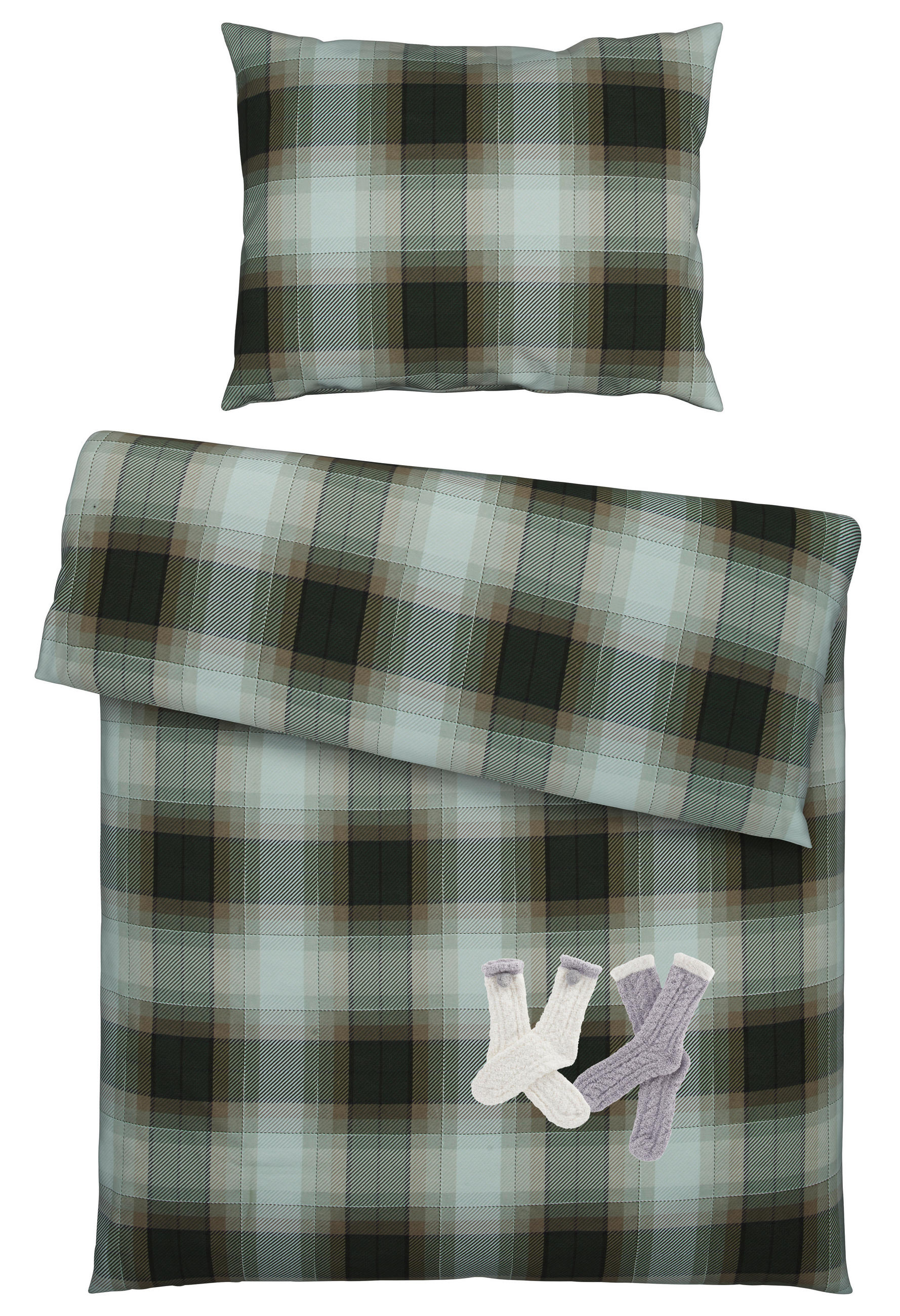 POVLEČENÍ, flanel, přírodní barvy, olivově zelená, 140/200 cm - přírodní barvy/olivově zelená, Konvenční, textil (140/200cm) - S. Oliver