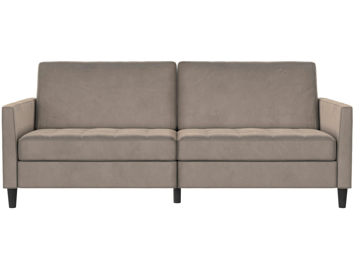 SCHLAFSOFA Velours Taupe  - Taupe/Schwarz, Basics, Kunststoff/Textil (207/86/86cm) - Livetastic