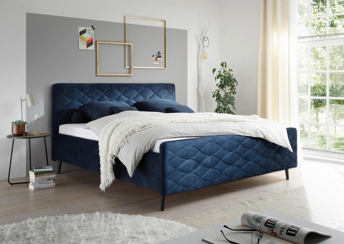 ČALÚNENÁ POSTEĽ, 180/200 cm, tmavomodrá - tmavomodrá, Basics, drevo/kompozitné drevo (180/200cm) - MID.YOU