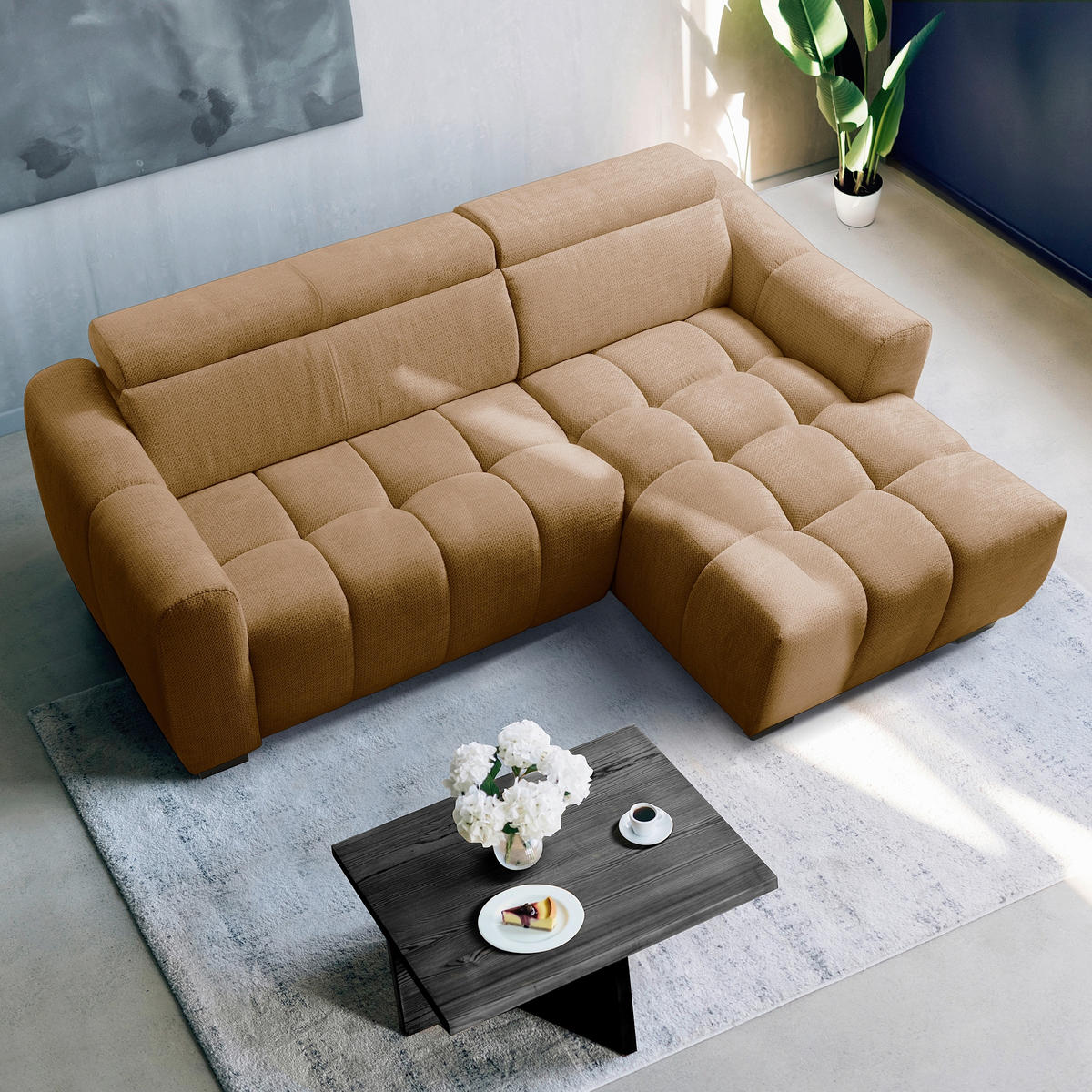 ECKSOFA  Webstoff Rostfarben  - Rostfarben/Schwarz, Design, Kunststoff/Textil (274/177cm) - Livetastic