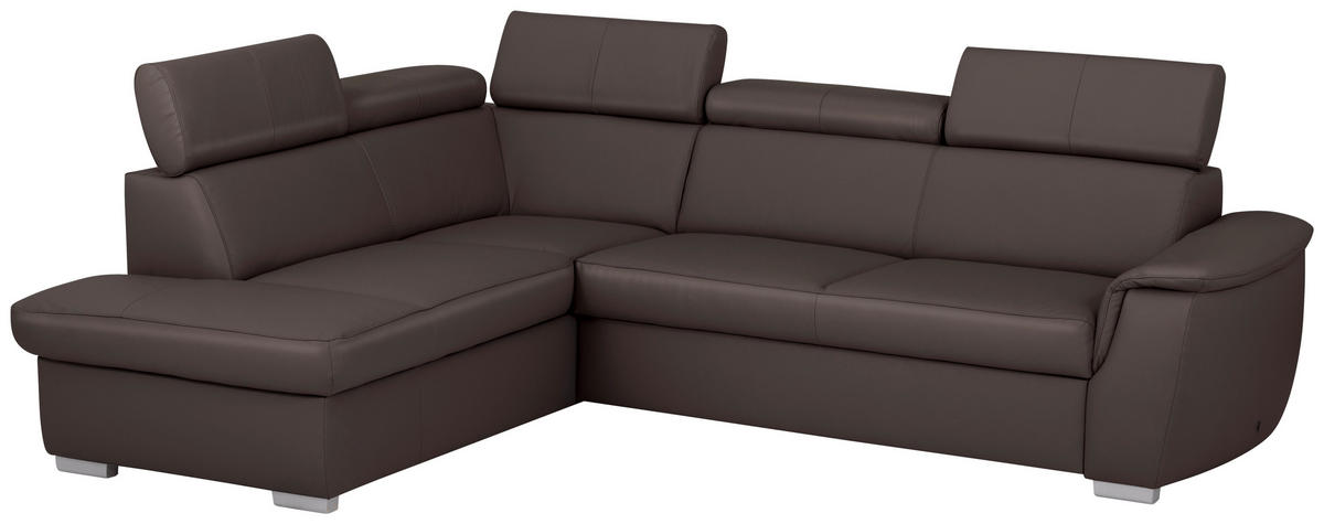 WOHNLANDSCHAFT  in Kombination Echtleder/Lederlook Dunkelbraun  - Dunkelbraun, Leder/Metall (211/262cm) - Celina Home