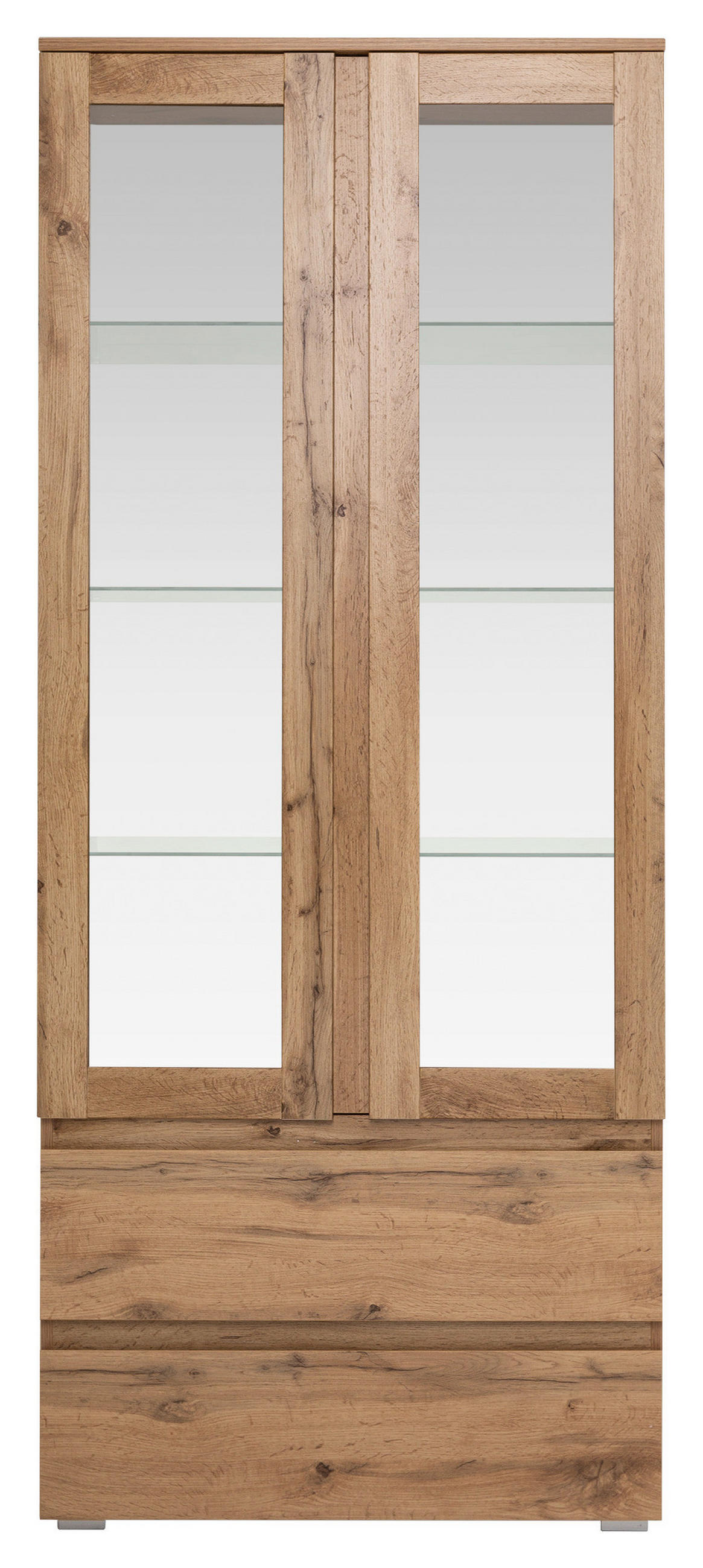 VITRINA, barve hrasta - srebrne barve/barve hrasta, Konvencionalno, steklo/leseni material (80/191/40cm) - MID.YOU