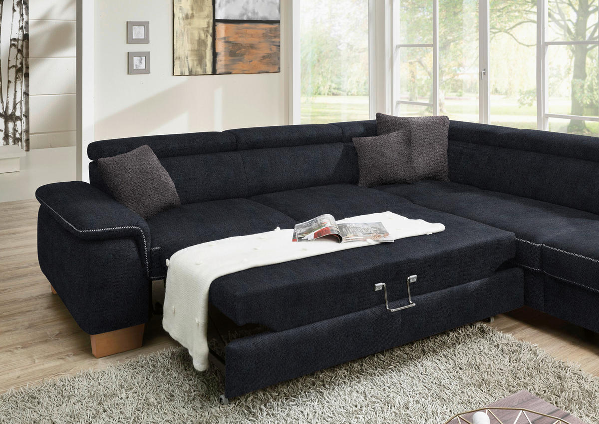 ECKSOFA in Mikrofaser Schwarz  - Eichefarben/Beige, Natur, Holz/Textil (226/273cm) - Beldomo System