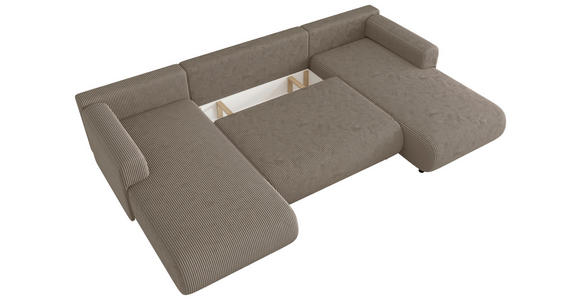 Wohnlandschaft inkl. Funktion Taupe Cord  - Taupe/Schwarz, KONVENTIONELL, Textil (200/360/200cm) - Xora