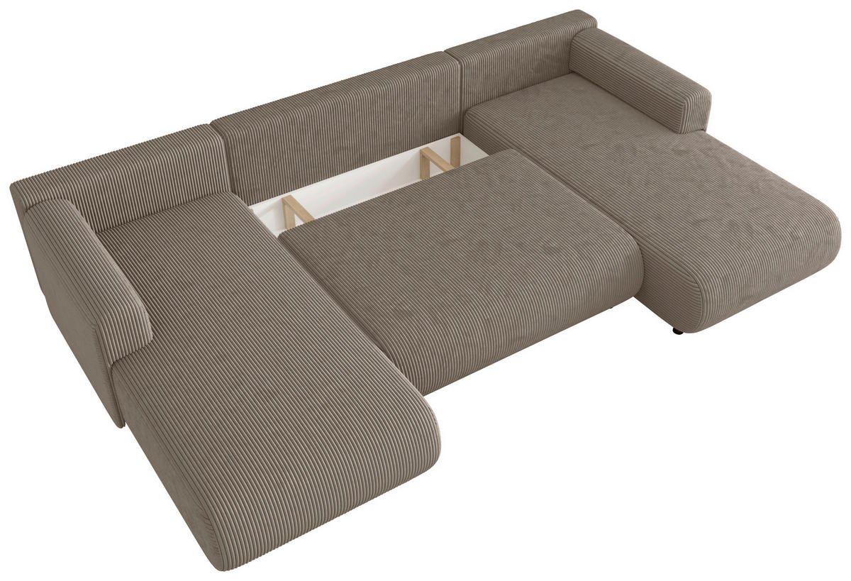 Wohnlandschaft inkl. Funktion Taupe Cord  - Taupe/Schwarz, KONVENTIONELL, Textil (200/360/200cm) - Xora