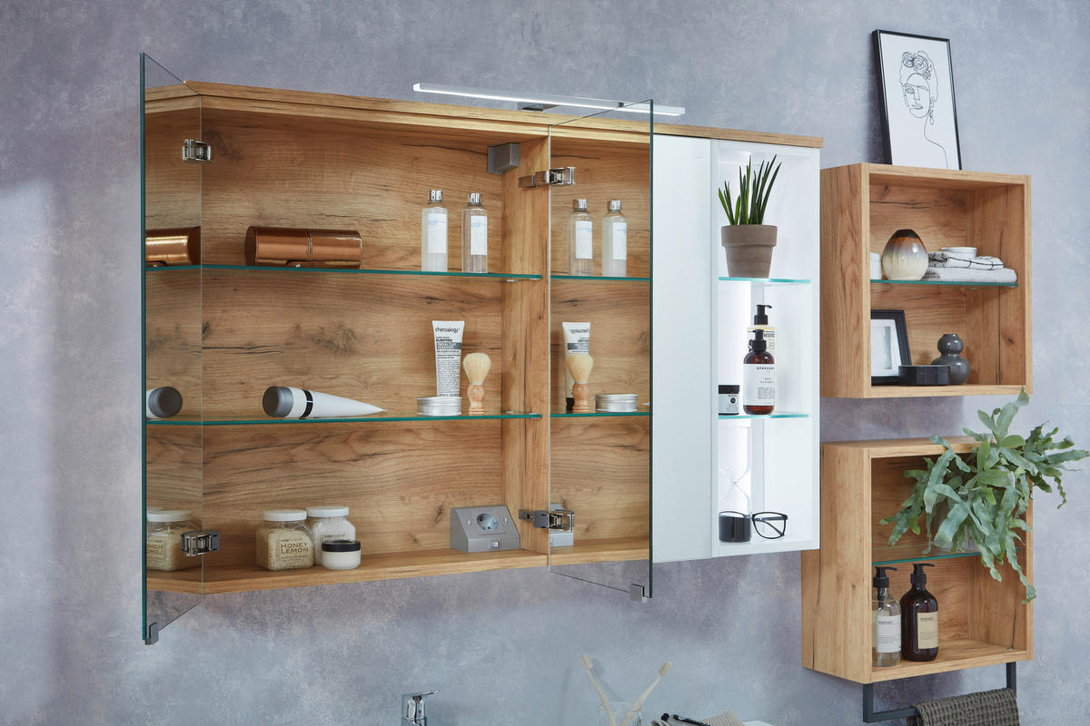 BADEZIMMER  in 120 cm  - Weiss/Eichefarben, Basics, Glas/Holzwerkstoff (120cm) - Dieter Knoll