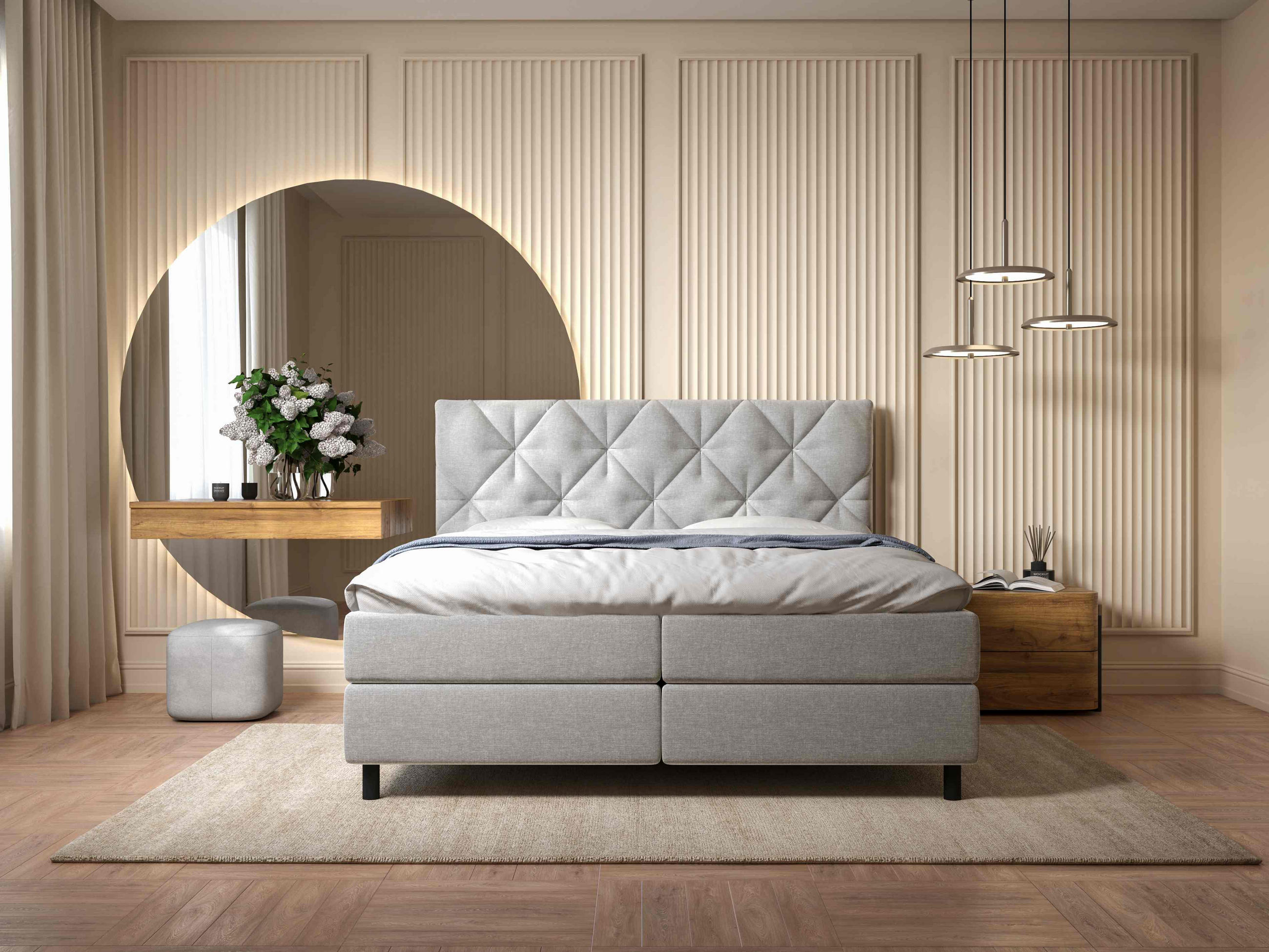BOXBETT 180/200 cm  in Hellgrau  - Hellgrau/Schwarz, Design, Holz/Holzwerkstoff (180/200cm) - Esposa