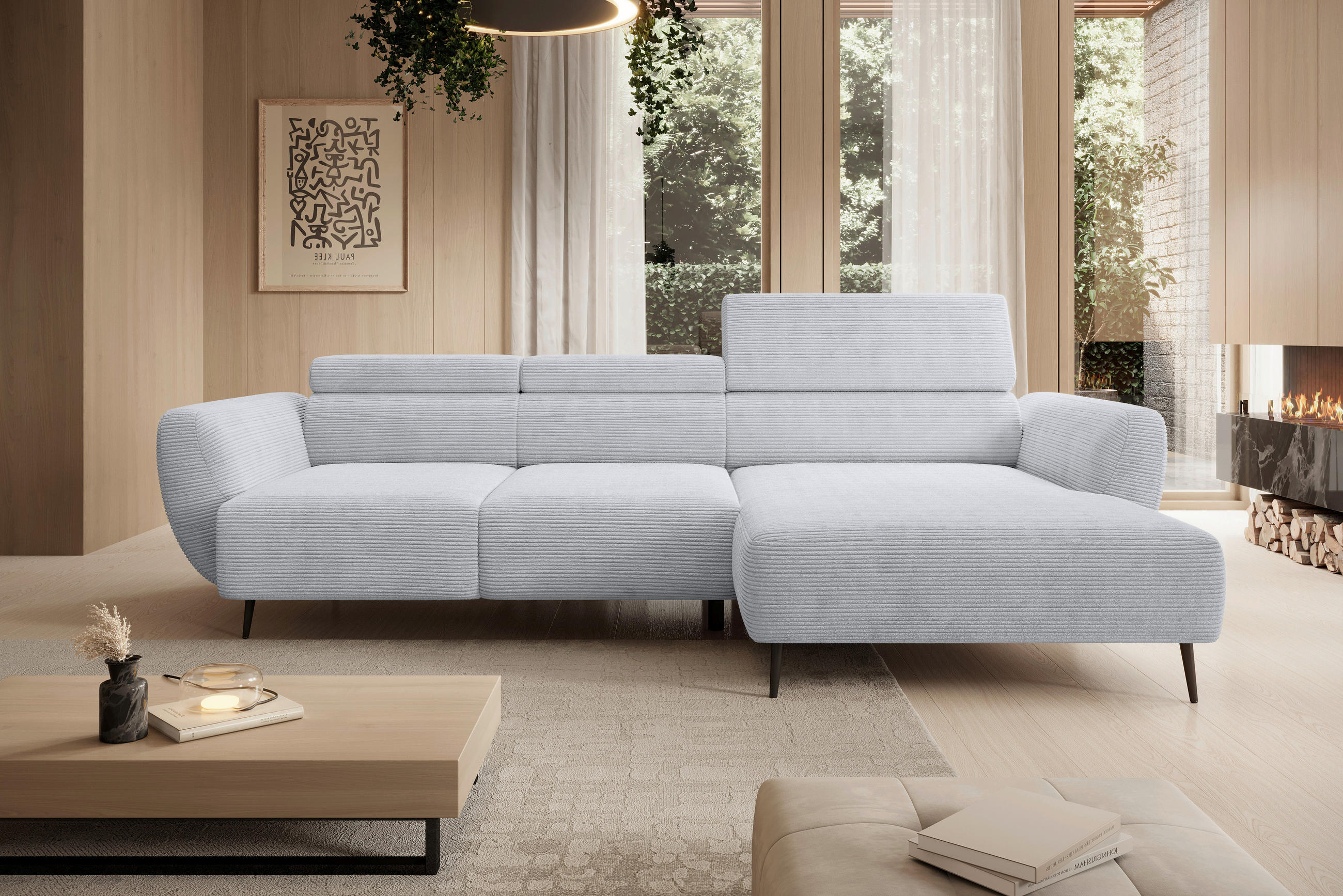 ECKSOFA in Cord Grau  - Schwarz/Grau, Konventionell, Textil/Metall (277/174cm) - Carryhome