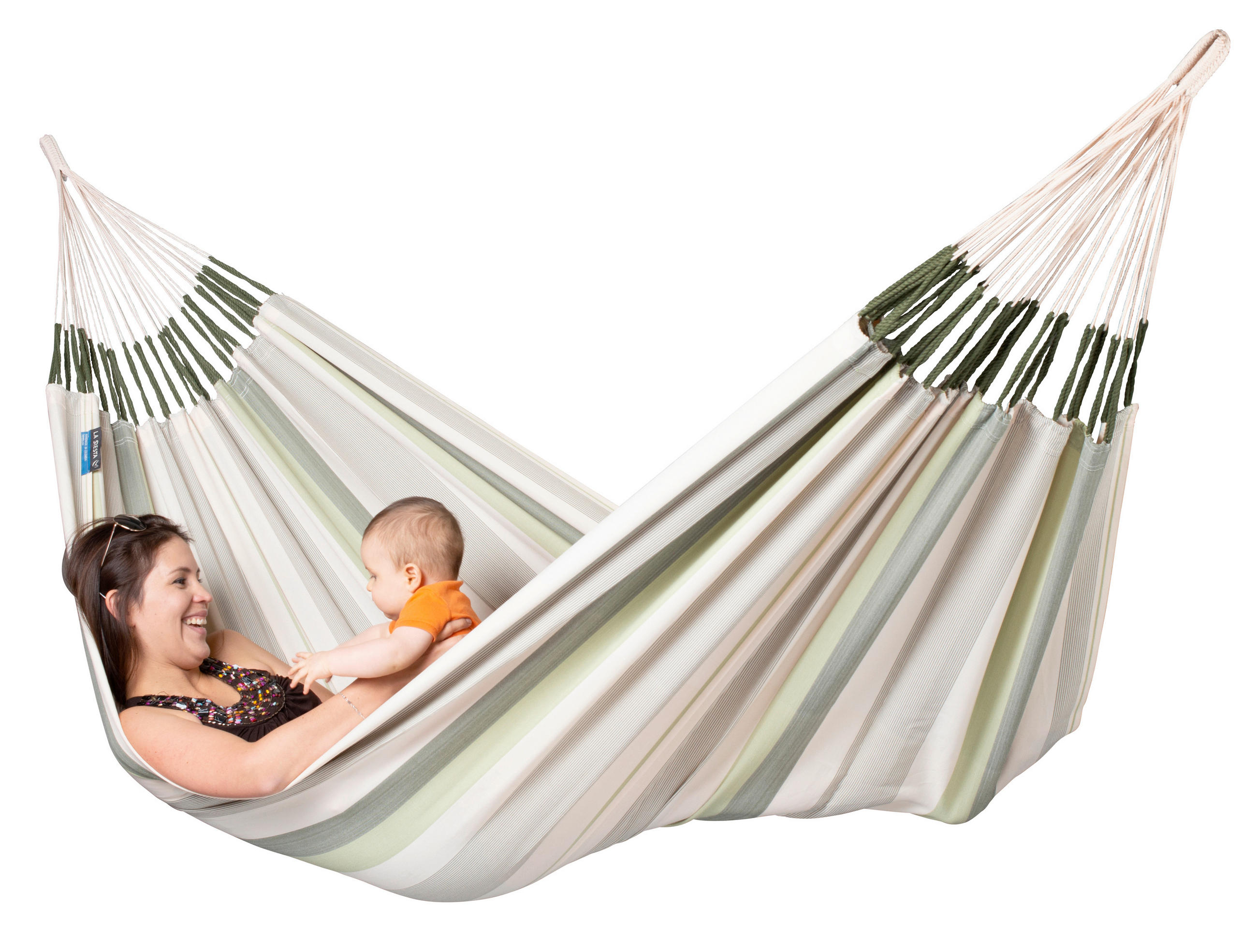 Thumbnail - La Siesta Hängematte Kingsize Outdoor, Weiß, Hellgrün, Olivgrün, Textil, 180x400 cm, wetterbeständig, UV-beständig, rege...