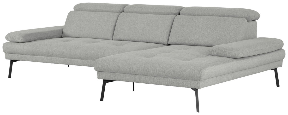 ECKSOFA Ottomane rechts, Eckteil  More_LZ Hellgrau Webstoff  - Hellgrau/Schwarz, Design, Textil/Metall (296/188cm) - Xora