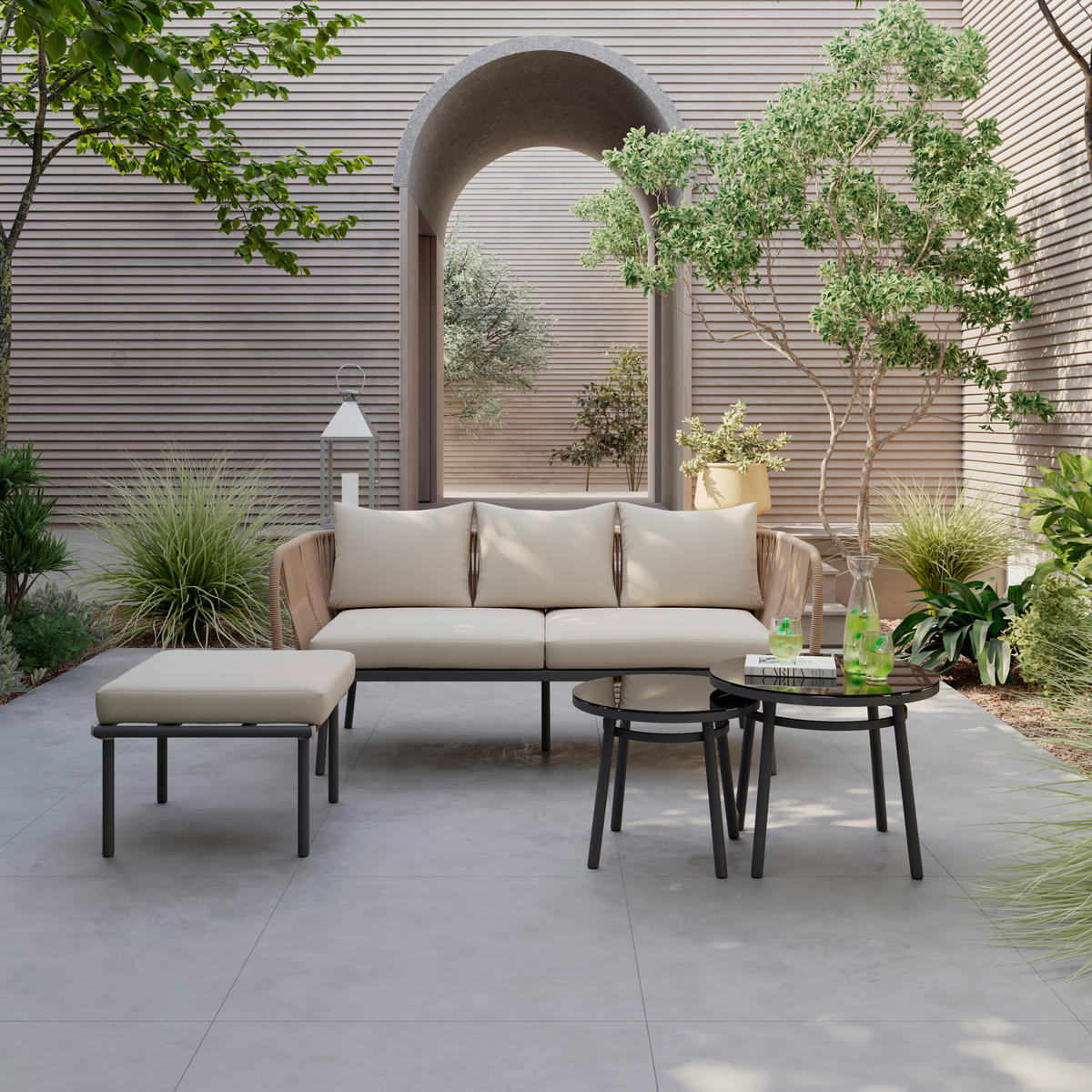 LOUNGEGARNITUR   180/73/69 cm  - Beige/Creme, Modern, Glas/Kunststoff (180/73/69cm) - Ambia Garden