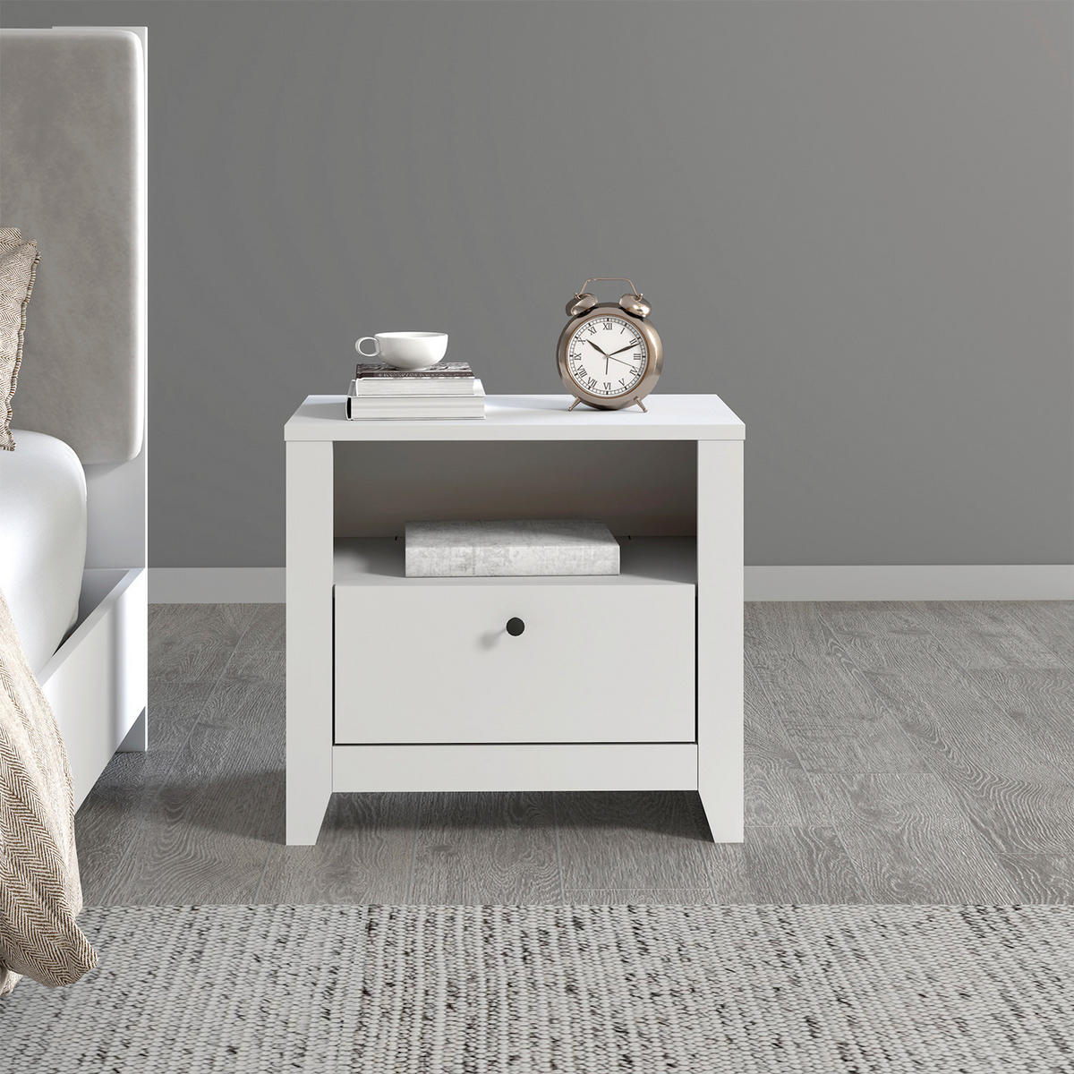 NACHTTISCH  - Schwarz/Weiß, Design, Holzwerkstoff (55/35/50cm) - Livetastic