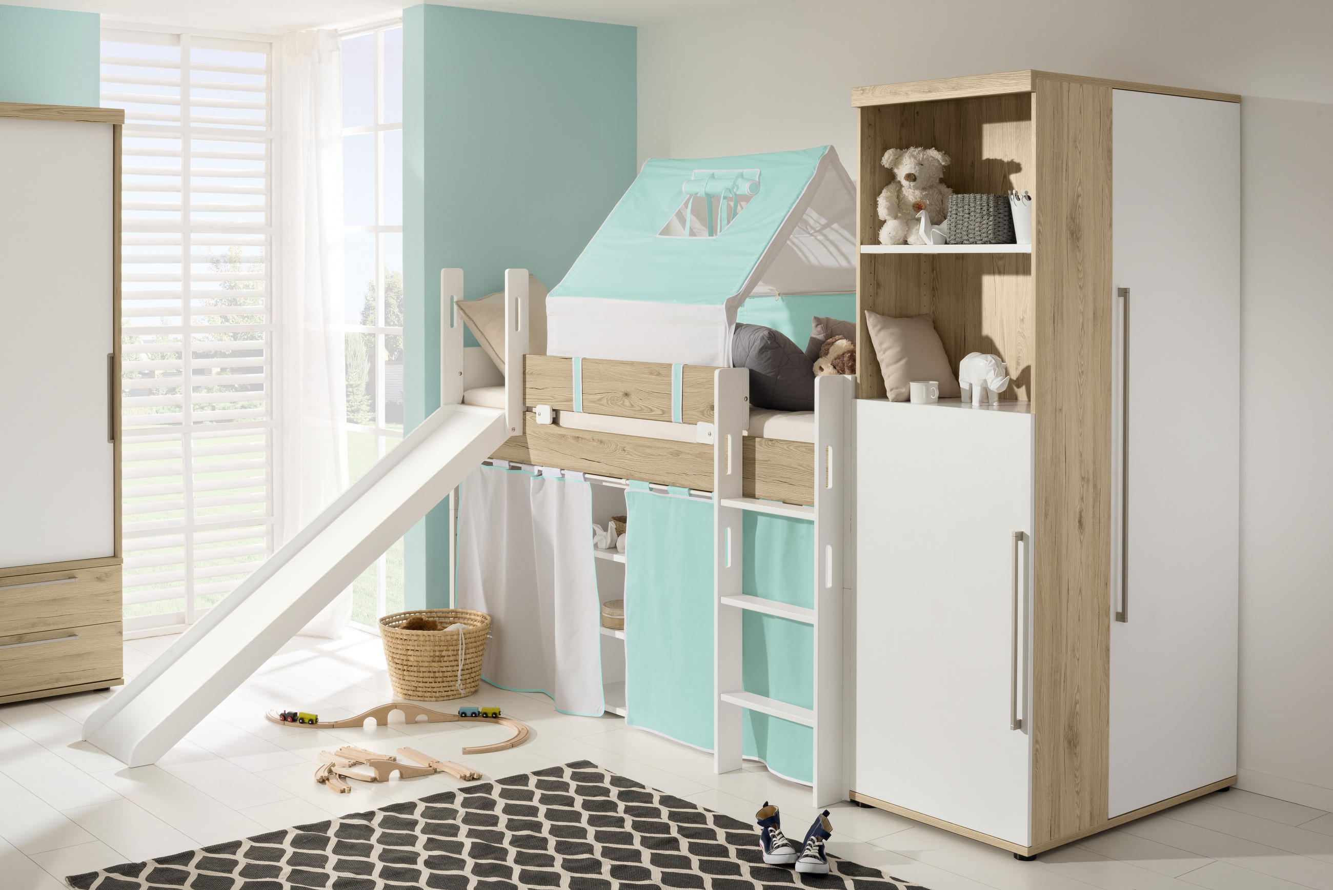 SCHRANK Weiß, Eichefarben - Eichefarben/Weiß, Design, Holzwerkstoff (96/201,3/63,5cm) - Paidi