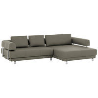 ECKSOFA in Echtleder Grau  - Grau, Design, Leder/Metall (307/188cm)