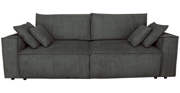 SCHLAFSOFA Cord Graphitfarben Zierkissen, Rückenkissen, Armlehnenkissen, Bettkasten, Schlaffunktion, Rücken echt, Liegefläche im Originalstoff  - Schwarz/Graphitfarben, KONVENTIONELL, Kunststoff/Textil (240/89/100cm) - Carryhome