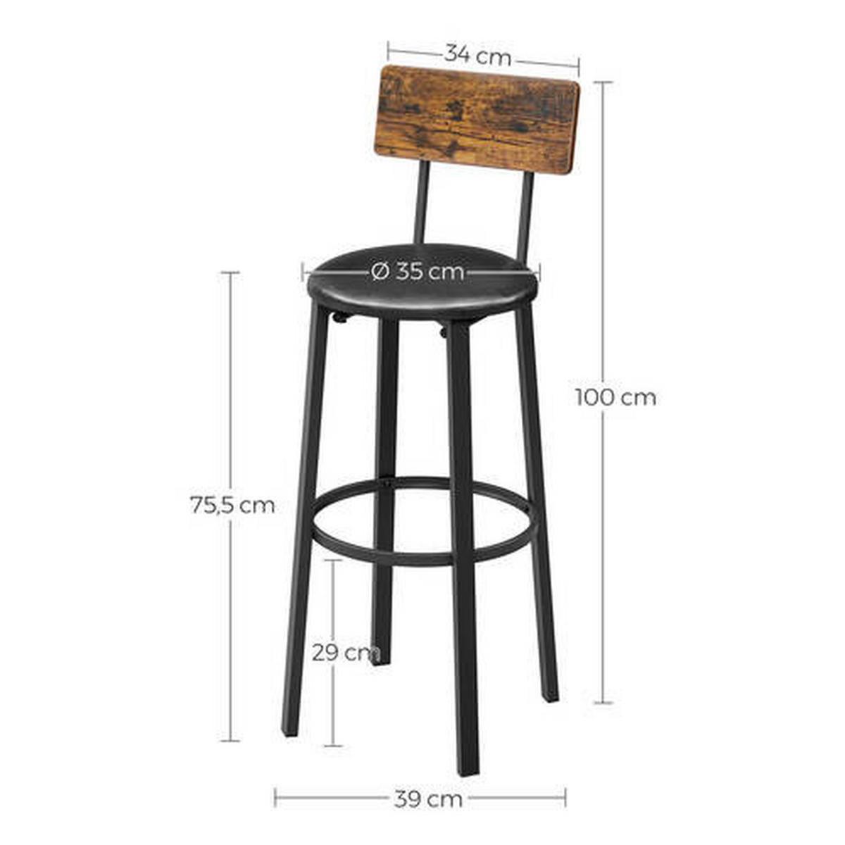 BARHOCKER-SET Braun, Schwarz Stahl Recyclingholz Schichtholz  - Schwarz/Braun, Basics, Metall (40,1/100,5/44,2cm) - Boxxx