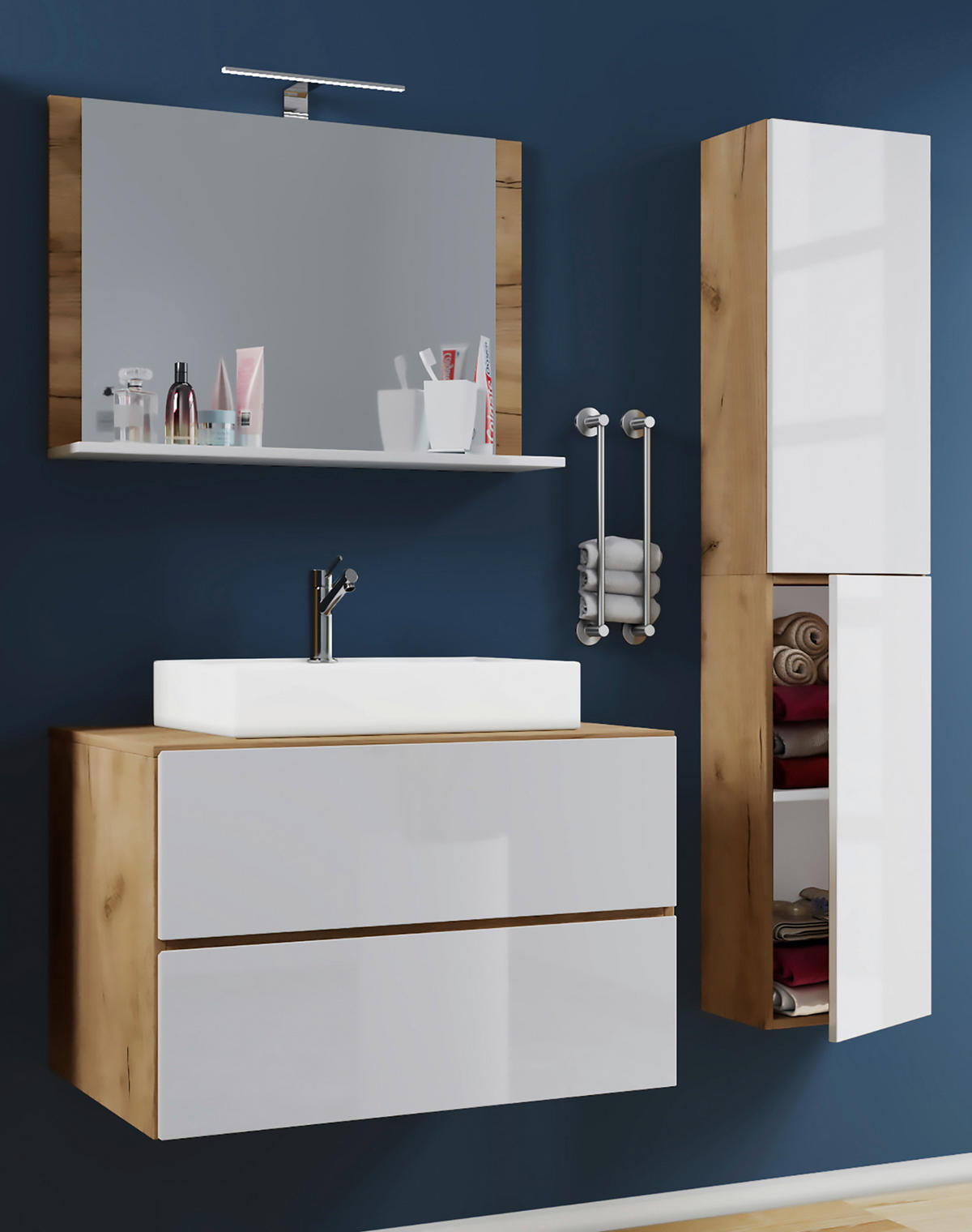 BADEZIMMER 4-teilig  in 114 cm  - Honigeiche/Weiss, Modern, Keramik/Holzwerkstoff (114cm) - MID.YOU