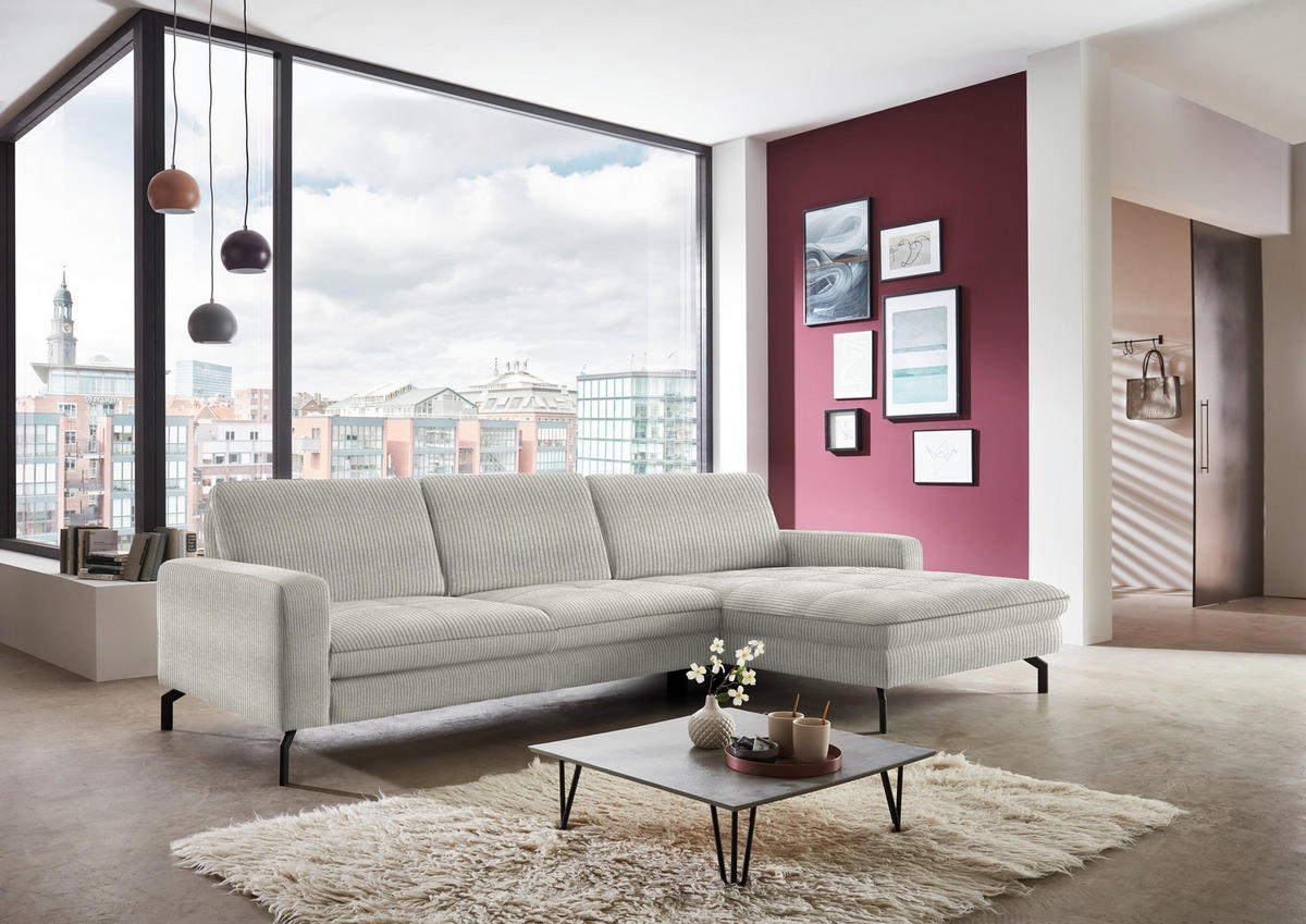 ECKSOFA in Cord Hellgrün  302/178 cm  - Schwarz/Hellgrün, Design, Textil/Metall (302/178cm) - Beldomo Style