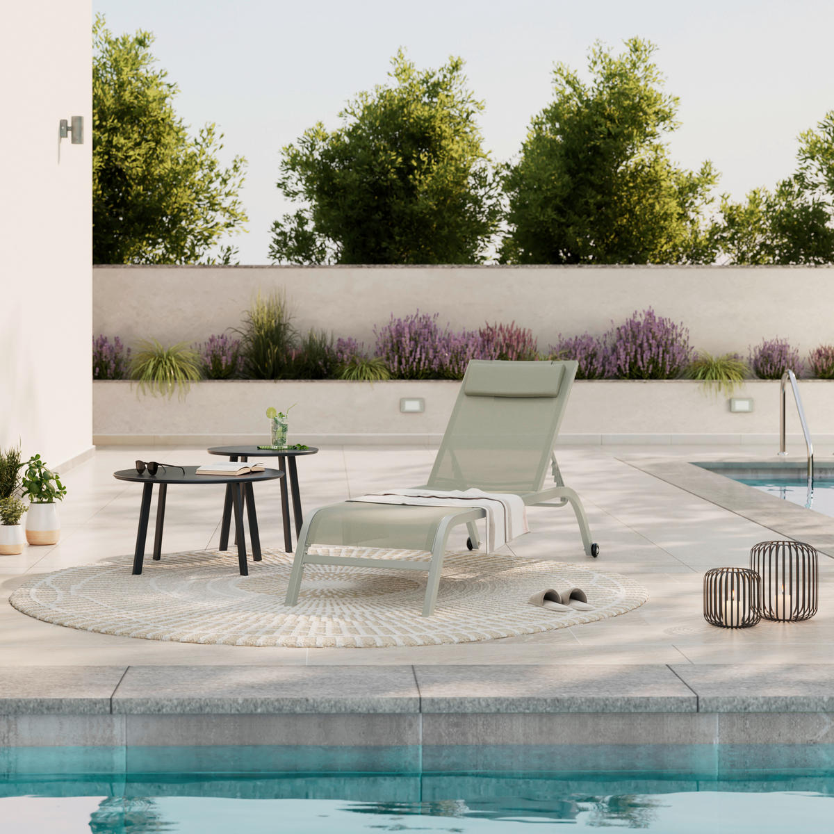 SONNENLIEGE 198/34/87/62 cm  - Grün, MODERN, Textil/Metall (198/34/87/62cm) - Ambia Garden