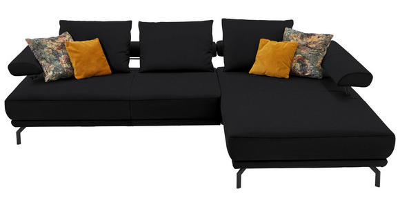 ECKSOFA in Echtleder Schwarz  - Schwarz, Design, Leder/Metall (305/224cm) - Dieter Knoll