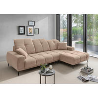 ECKSOFA NESTO Hellbraun Chenille Zierkissen, Kopfteilverstellung, Sitztiefenverstellung  - Hellbraun/Schwarz, Basics, Textil/Metall (292/187cm) - Livetastic